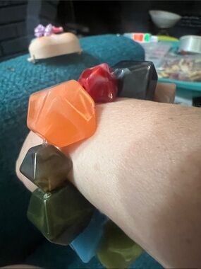 Plunder Chunky Geometric Beaded Stretch Bracelet - Orange, Red, Green, Black